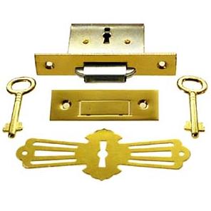 Brass Square Roll Top Desk Lock & Skeleton Keys